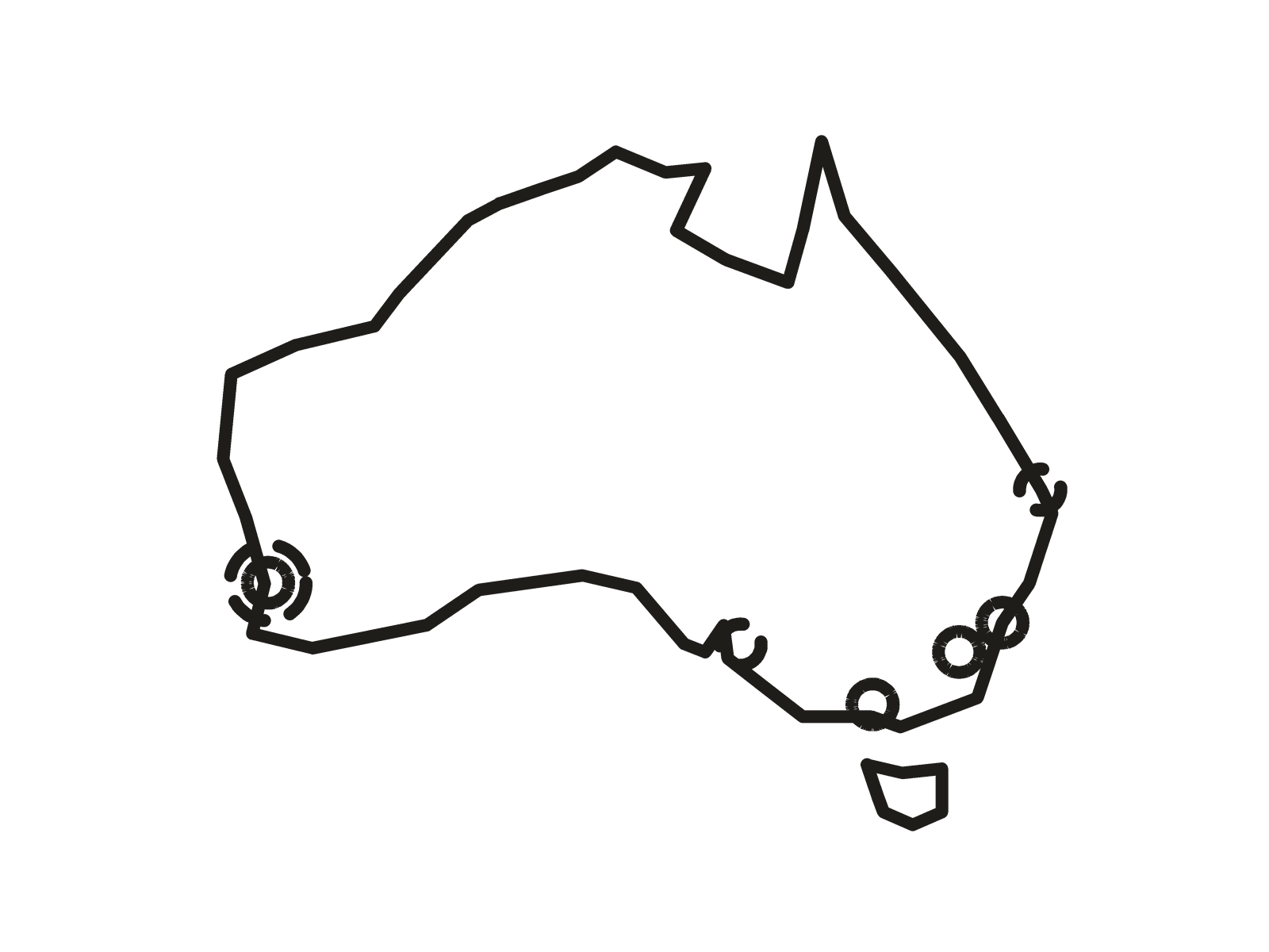 Outline map of New Zealand with a ring on each listed city, solid where the water is soft and dashed where the source range runs to moderately hard.